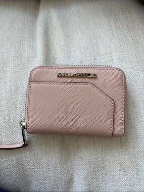 Karl Lagerfeld Powder Pink Zip-Around Card Wallet with Logo